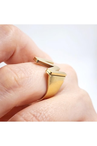 Çelik Gold Düz Kesim Harf Yüzük -m Harfi- Ayarlı Ölçü-1897 Altın