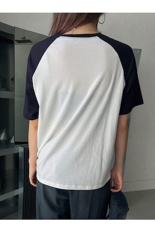 Simplicity Parçalı Süprem T-shirt - Beyaz Lacivert Baskılı Oversize Bisiklet Yaka Kısa Kol Tişört Beyaz-lacivert