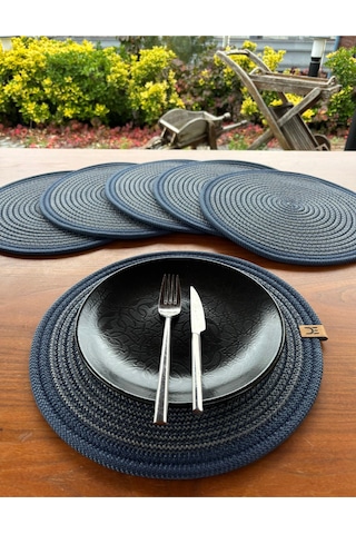 6 Lı Yuvarlak Supla Takımı Kolay Temizlenebilir, Modern Sofralar İçin Lacivert -antrasit