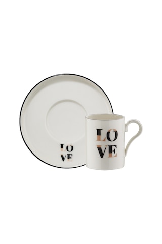 Kütahya Porselen Bone Pink Love 4 Parça 2 Kişilik Kahve Takımı Platin
