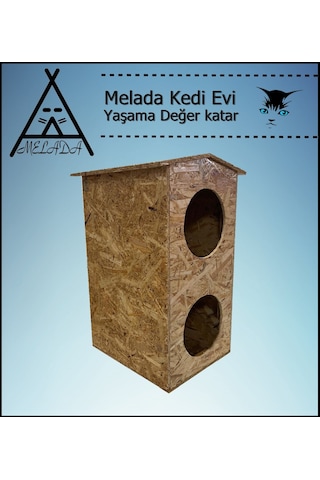 Melada Kedi Evi Dış Ortam Uygun Ahşap Kedi Evi Dublex Osb 66x39x32 Cm