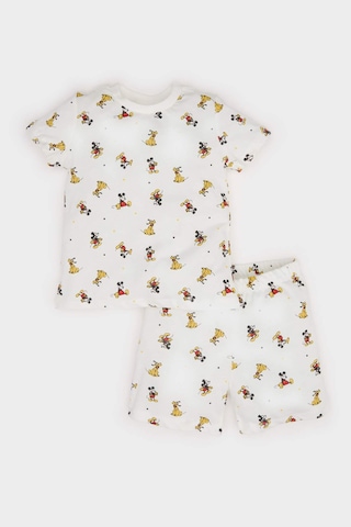 DeFacto Erkek Bebek Disney Mickey & Minnie Pijama Takımı Kısa Kollu Penye Üst Beli Lastikli Şort E1185A525HSER233 Ekru