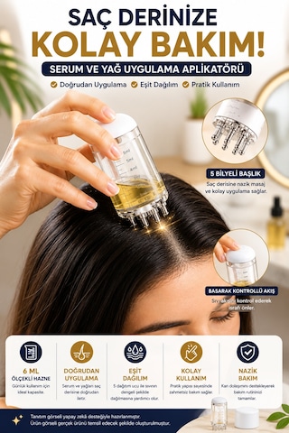 Saç Derisi Masaj Aleti 6 Ml Serum Yağ Uygulama Aplikatörü 5 Bilyeli Ölçekli Bakım Ve Uygulama Aparat Beyaz