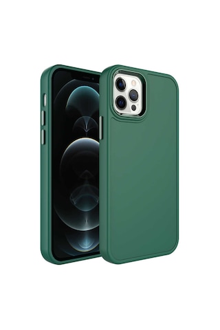 Zore Apple Uyumlu iPhone 13 Pro Max Metal Çerçeve Ve Buton Tasarımlı Sert Botox Kılıf-k Koyu Yeşil