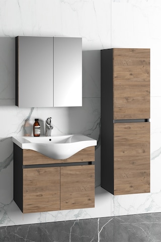 Yıldız 65+35 Cm Antrasit Gri Mat-Atlantik Çam Mdf Seramik Lavabol Antrasit - Atlantik Çam
