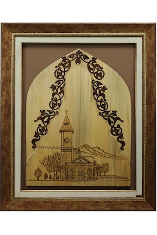 E38 El İşçiliği Ahşap Yakma Kayseri Saat Kulesi Tablo 95 77 Cm-4538