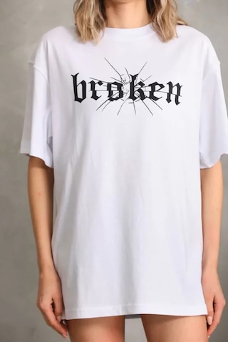 Amorluxe Unisex Baskılı Oversize T-shirt - Beyaz