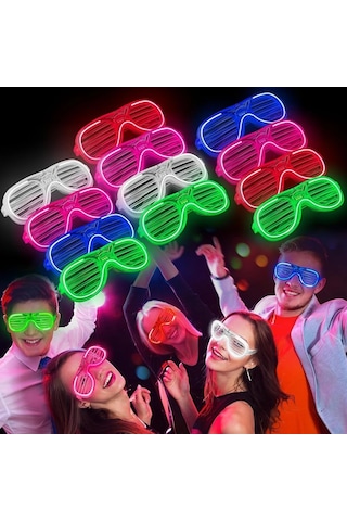 Glow Işıklı Panjur Parti Gözlüğü 12 Adet Diğer