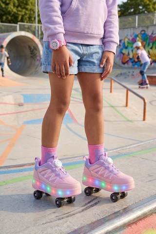 Muggo Skate Çocuk Işıklı Patenli Tekerlekli Sneaker Spor Ayakkabı Pudra