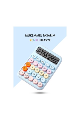 Renkli Hesap Makinesi - 12 Haneli Yuvarlak Tuşlu Mavi Renk Hesap Makinesi - 4 Fonksiyonlu Pil Hediye Diğer
