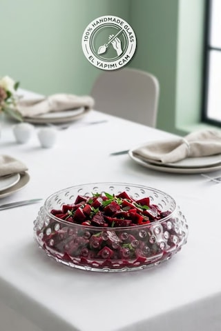 Selen Concept Bubble Model Orta Boy El Yapımı Cam Salata Ve Sunum Kasesi 2'li Set Şeffaf