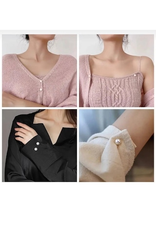 5 Adet Beyaz İncili Rozetli Yaka Ve Hırka Sabitleyici Pin Dikişsiz