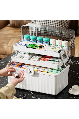 Dancemonkey Katmanlı Büyük Kapasiteli Ilaç Kutusu Ev Tipi Saklama Kutusu07 Gümüş Altın