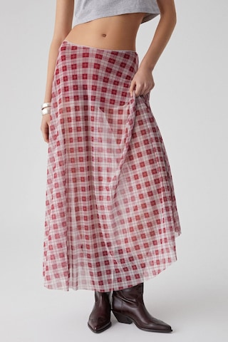 Grımelange Julıano Kadın Yüksek Bel Çizgili Oversize Kırmızı Etek Kırmızı