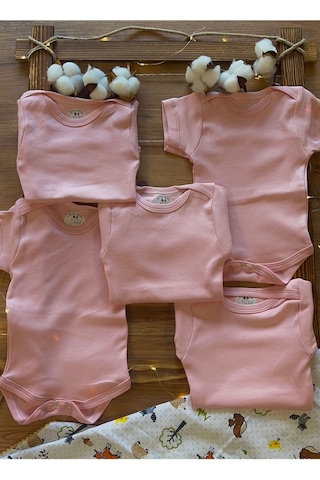 Betül Bebek Kısa Kollu 5'li Organik Pamuk Çıtçıtlı Bebek Body&zıbın 5adet Pembe