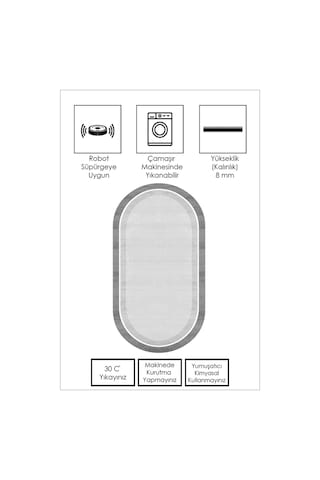 West Home Makinede Yıkanabilir Kaymaz Taban Leke Tutmaz Gri Oval Mutfak Halısı Salon Halısı Ve Yolluk 600 Grey