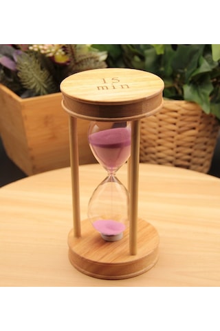 Bambu Ahşap Cam Kum Saati 15 Dakika Pembe