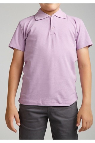 Nacar Store Erkek Çocuk Polo Yaka Kısa Kol Okul T-shirt Lila