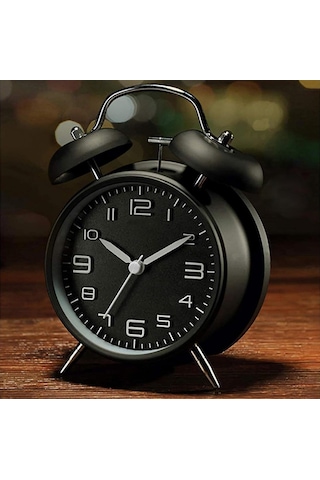 Valkyrie Sessiz Akar Saniyeli 16cm Alarm Masa Çalar Saat Yüksek Zil Sesi Büyük Boy Siyah Genel