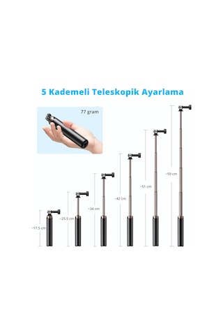 Akaso 60 Cm Uzatılabilir Selfie Çubuğu Ve Tripod Standı Aksiyon Kamera Aksesuarı Siyah