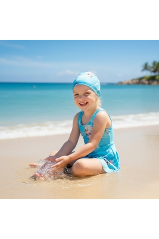 Milays Kız Çocuk Etekli Boneli Mayo Bikini Turkuaz