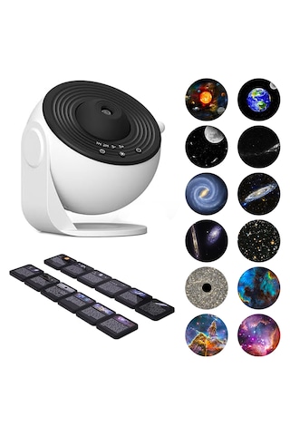 Powermaster- Hd 12 Diskli Galaksi Yıldız Projektörlü Gece Lambası -mini Usb Küre -led Astronot Projeksiyon Lambası- Oda Ambiyans Aydınlatma-k- Kişiye Özel- Dinlendirici