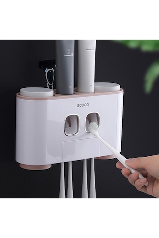 Novahub 5 Yuvalı 4 Bardaklı 2 Diş Macunlu Duvar Askısı, Yapışkanlı Beyaz Pratik Organizatör Mutfak Banyo Organizasyonu İçin İdeal Beyaz