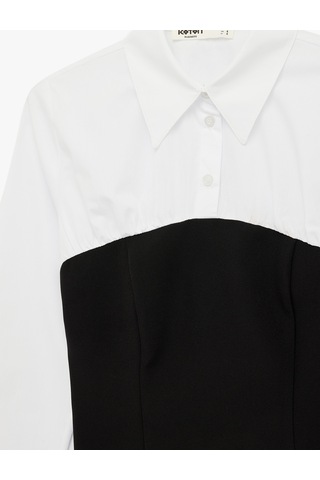 Koton Slim Fit Uzun Kollu Renk Bloklu Klasik Yaka Düğmeli Poplin Gömlek Beyaz 6sak60268uw Beyaz