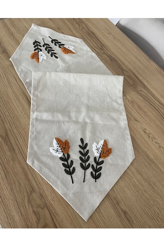 Punch Nakışlı El Emeği Dekoratif Masa Runner Açık Bej