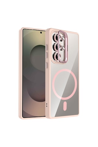 Zore Galaxy Uyumlu S25 Ultra Kılıf Standlı Ve Kamera Lens Hediyeli M-safe Şarj Özellikli Ogaa Etro Kapak - Pembe