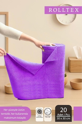Yırt Kopar %100 Mikrofiber Temizlik Bezi 30x30cm 20'li Mor Renk Gri