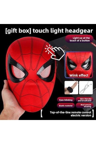 Spider-man Elektrikli Otomatik Göz Kırpan Maske Uzaktan Kumandalı Model, Işık, Usb İle Şarj Edilen Kırmızı Başlık Kırmızı