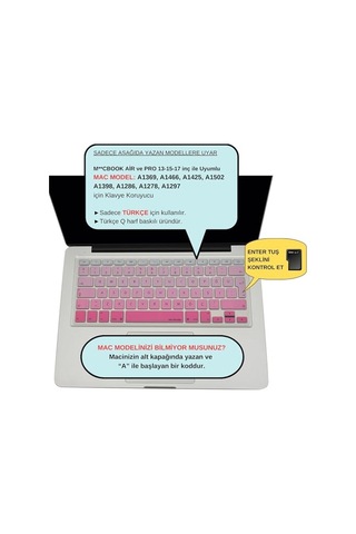 Macbook Silikon Klavye Kaplama Koruyucu Kılıf Macbook Air Pro Eski Usb Li Model 2008/2017 Uyumlu Türkçe Q Renkli Bas