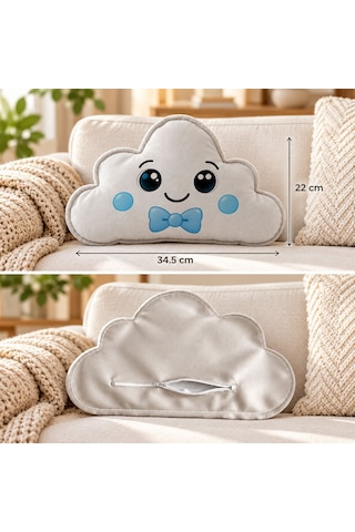 Bk Gift Sevimli Yüz Tasarımlı Gri Bulut Yastık-6 - Bebek Ve Çocuk Odası Dekoratif Yastık 34,5x22 Cm