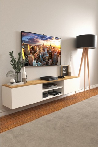 B3 Concept Nort Serisi Beyaz & Safir Meşe 2 Kapaklı Duvar Tipi Tv