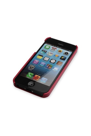 Apple Uyumlu iPhone 5s İle Sert Kauçuk Kılıf Logolu Parlak Kırmızı Renk