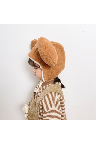 Ikkb Kış Peluş Büyük Kulaklar Bebek Ve Çocuk Koruma Şapkası Açık Kahverengi