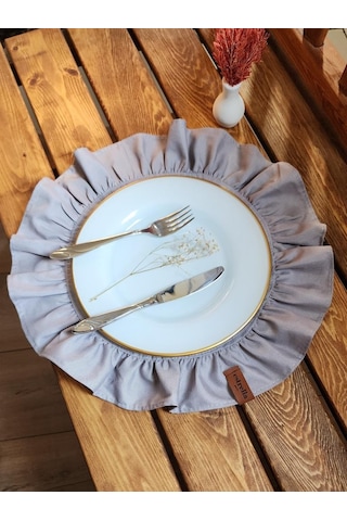 Lizbon Keten Yuvarlak Fırfırlı 2 Li Vintage Amerikan Servis Krem 40x40