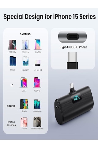 Çelikwork FP07 5000 mAh Type-C 20 W Ultra Hızlı Şarj Taşınabilir Powerbank Siyah