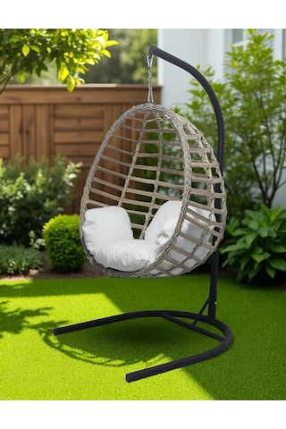 Armut Salıncak Tek Kişilik Rattan Örgü Bahçe Balkon Ev Salıncağı Bej