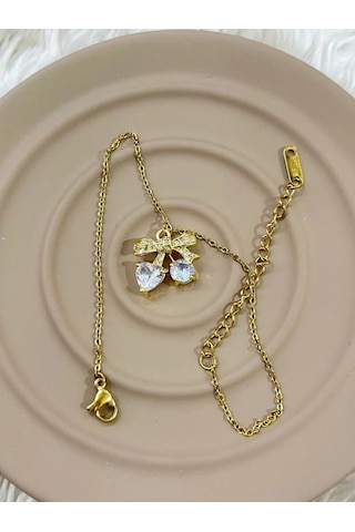 Premium Gold Renk 316l Çelik Altın Renkli Fiyonk Ve Taş Detaylı Halhal 25cm