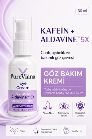 Pureviana Göz Kremi 30 ML Kafein + Peptit + Hyaluronik Asit Morluk, Göz Altı Torbası Ve Karşıtı