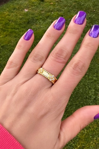 Marka Model Zirkon Çiçek Desenli Gold Yüzük - Ayarlanabilir Gold