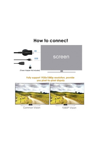 Skycity Mirascreen Kablosuz Wifi Gösterim Alıcı - 1080p Full Hd, Miracast/airplay/dlna Desteği, Android/ios Uyumlu, Siyah