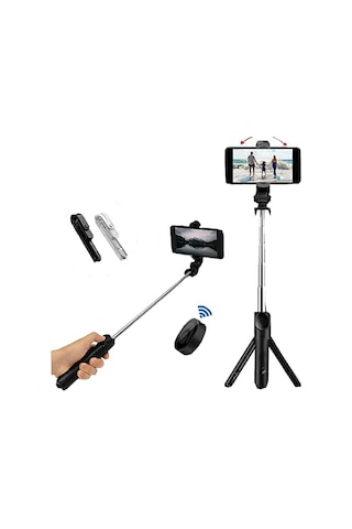 Else Nippon, Bluetooth Kumandalı Selfie Çubuğu - Monopod - Tripod Vlog Telefon Tutucu Siyah Standart