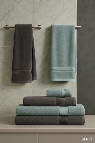 6 Parça Banyo Havlusu Seti Pamuklu 70x140 Cm Serenio Antrasit-mint