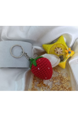 Sevimli Çilekli Anahtarlık Amigurumi Örgü Anahtarlık Ve Çanta Aksesuarı Çok Renkli