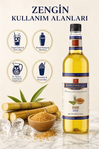 Simonelli Şeker Sade Şurup Simple Syrup Aromalı Kahve ve Kokteyl Şurubu 700 ML + Pompa
