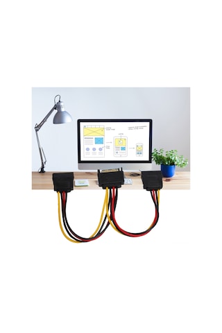 Mufunye Sata Cihazları İçin 4pin'den 15pin'e Güç Adaptör Kablosu - Ssd, Hdd Ve Optik Sürücüler İçin 5v/2a & 12v/2a Destekli Genişletme Kablosu