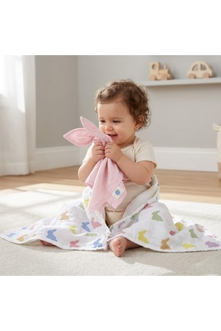 Lexroo % 100 Pamuk Müslin Bebek Örtüsü - Rainbow Lapin 70x70 Cm Muslın-ral-007070 Çok Renkli
